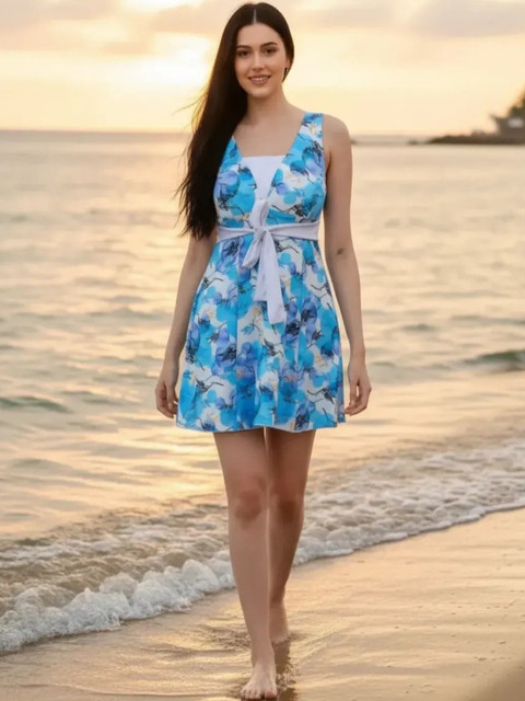DressBerry Printed V Neck Swimming Dress