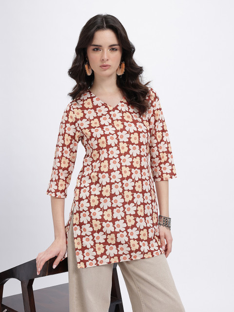 Anouk Rustic Floral Printed V-Neck Straight Kurti