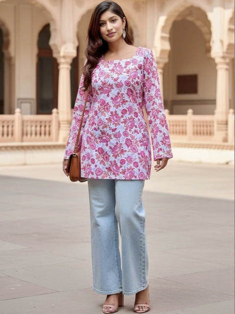 Black Teetar Floral Print Cotton Top