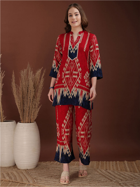 CORSICA Printed Mandarin Collar Tunic & Palazzos Co-Ords