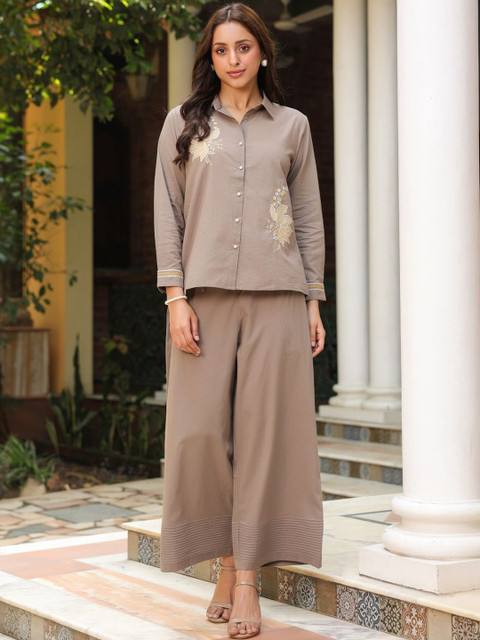 SAVI Floral Embroidered Cotton Top