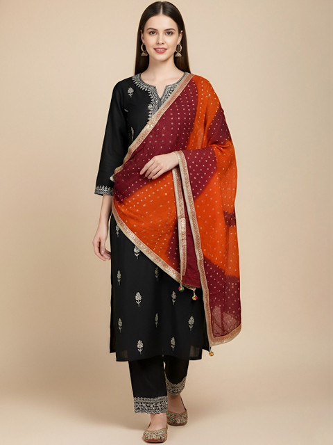 MUFFLY Woven Design Bandhani Dupatta with Gotta Patti
