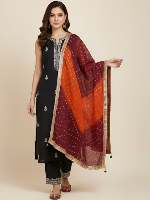 MUFFLY Woven Design Bandhani Dupatta with Gotta Patti - Image 2