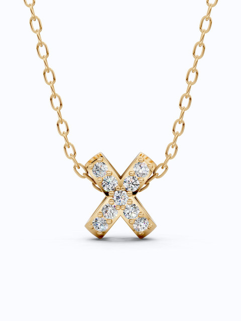 SHOORA DESIGNS 14 KT Gold Diamond Pav X Cross Initial Pendant