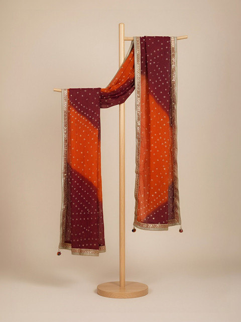 MUFFLY Woven Design Bandhani Dupatta with Gotta Patti - Image 5