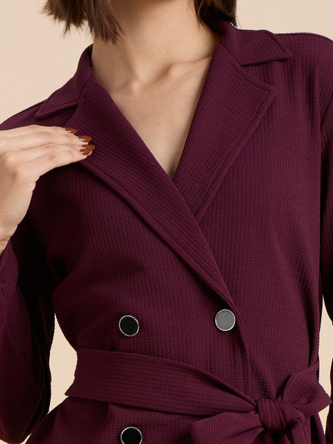 Syle Quotient Women Solid Maroon Texture Polyknit Smart casual Trench Dress - Image 7