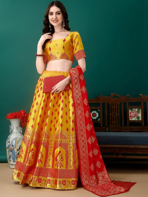 JIVUBA Semi-Stitched Lehenga & Unstitched Blouse With Dupatta