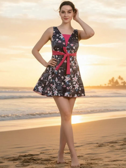 DressBerry Printed V Neck Swimming Dress