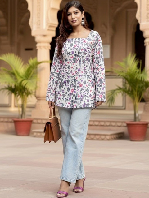 Black Teetar Floral Print Cotton Top