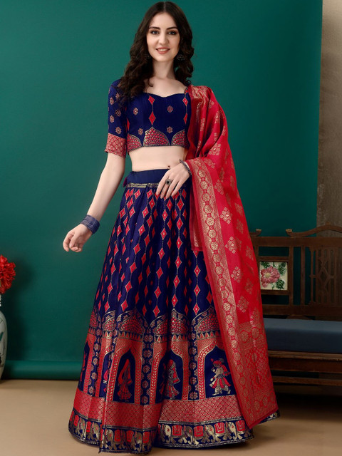 JIVUBA Semi-Stitched Lehenga & Unstitched Blouse With Dupatta