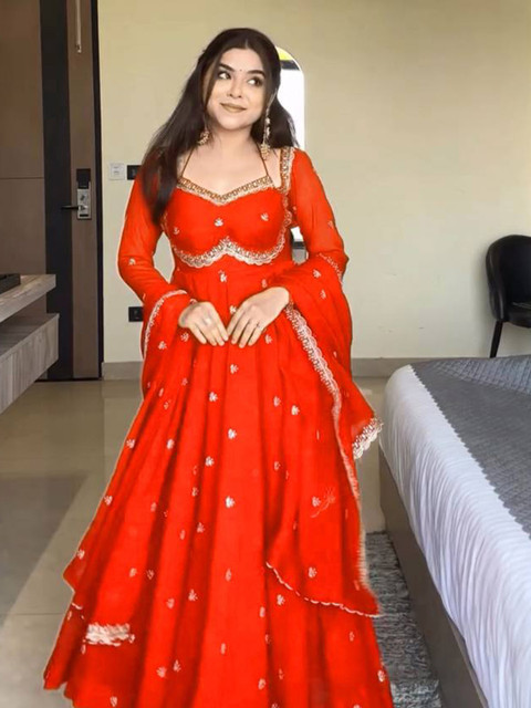 SWORNY FASHION Women Ethnic Motifs Embroidered Empire Kurta with Trousers & With Dupatta