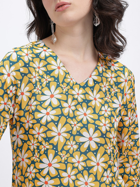 Anouk Rustic Floral Printed V-Neck Straight Kurti - Image 3