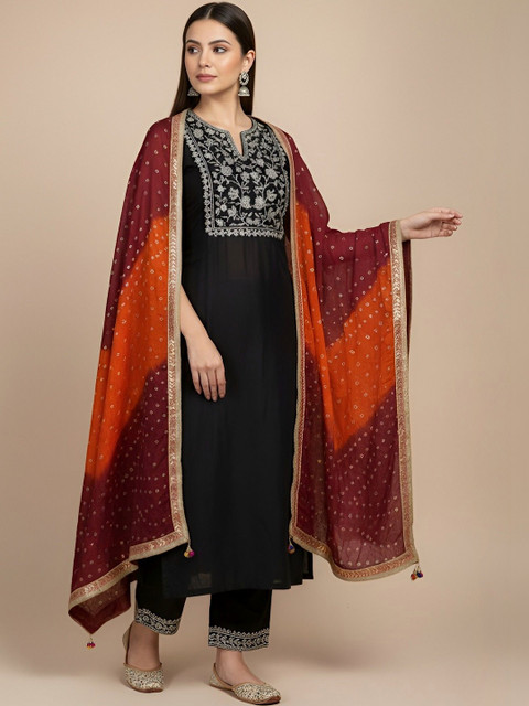 MUFFLY Woven Design Bandhani Dupatta with Gotta Patti - Image 3