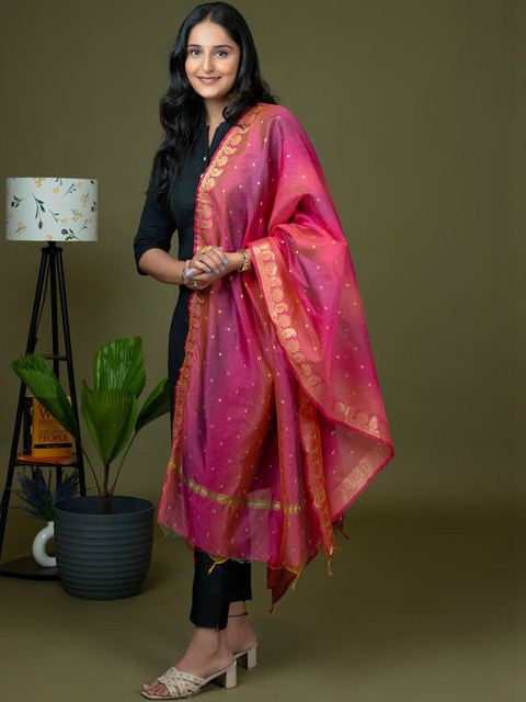 HELLA FASHIONS Ethnic Motifs Printed Dupatta with Zari - Image 5