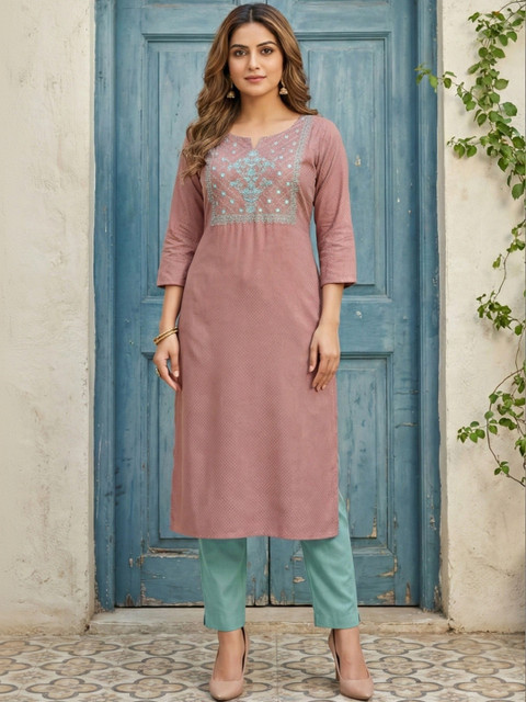 Sangria Embroidered Straight Kurta