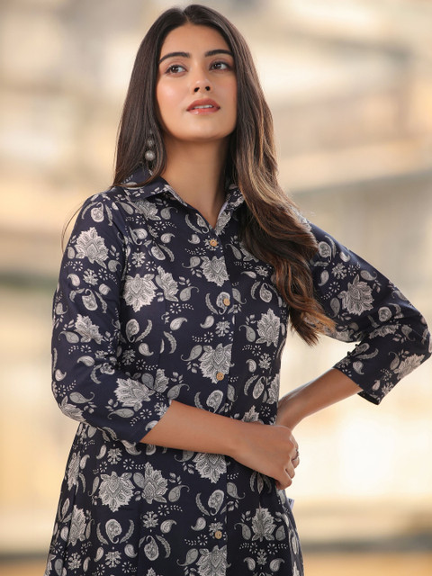 LERIYA FASHION Printed Shirt Collar Tunic & Trousers Co-Ords
