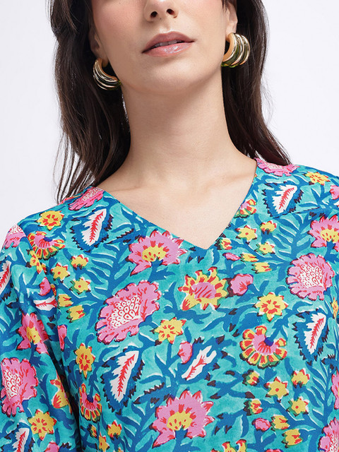 Anouk Rustic Floral Printed V-Neck Straight Kurti - Image 3