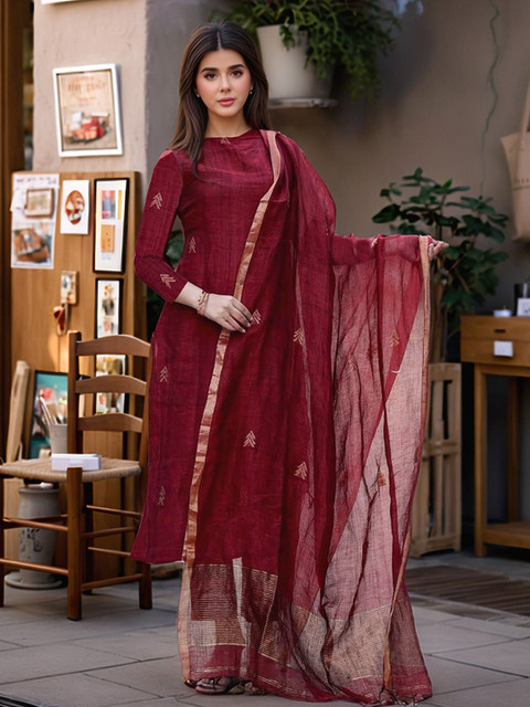 JAINICA Women Ethnic Motifs Regular Thread Work Kurta with Trousers & With Dupatta