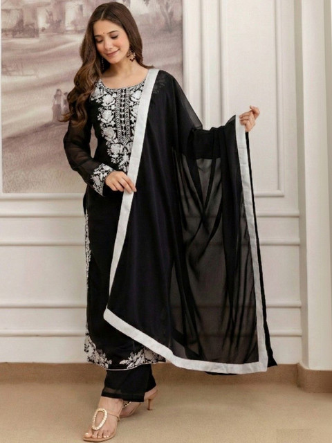 Siya Fashion Women Floral Embroidered Regular Thread Work Kurta with Palazzos & With Dupatta