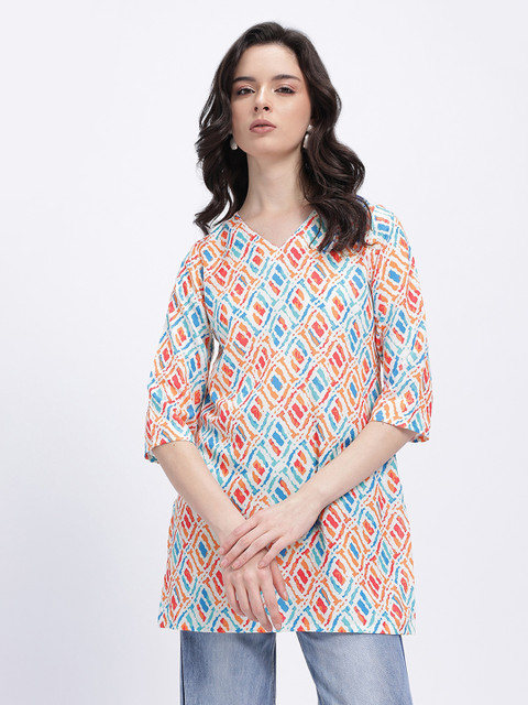 Anouk Rustic Abstract Printed V-Neck Straight Kurti - Image 2