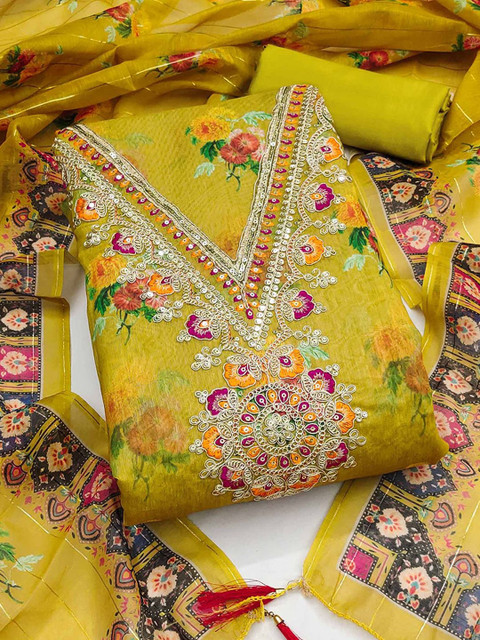 Peachmode Embroidered Organza Unstitched Dress Material