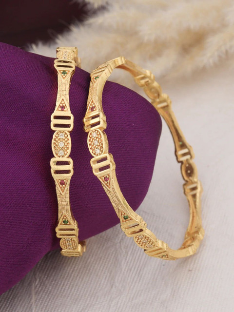 Womilys Set Of 2 Gold-Plated Zircon-Studded Bangles