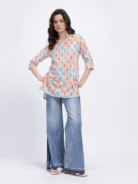 Anouk Rustic Abstract Printed V-Neck Straight Kurti - Image 6