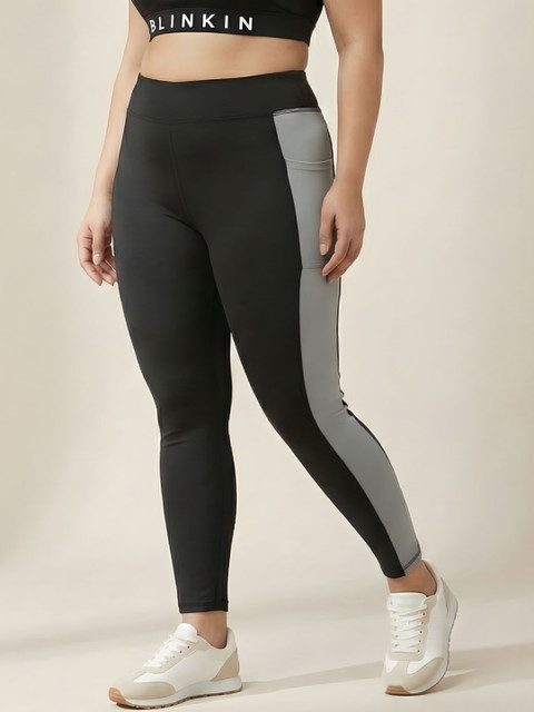Blinkin Colourblocked Yoga Training Plus Size Tights with Side Pockets