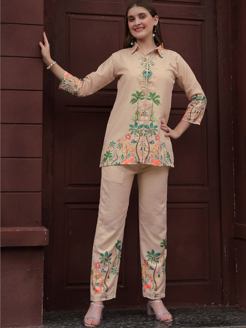 SHOPLANCE Printed Shirt Collar Shirt With Trousers Co-Ords