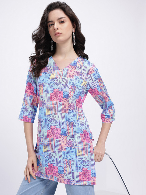 Anouk Rustic Floral Printed V-Neck Straight Kurti