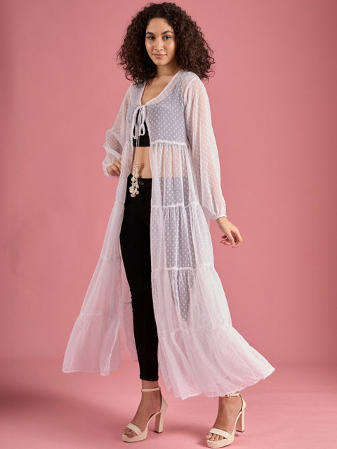 Burgstudio9 Women Longline Sheer Tie-Up Shrug