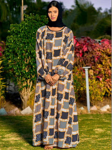 SARINKU Print Satin Kaftan Maxi Dress