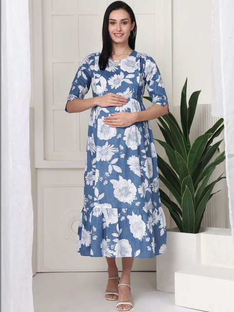 Feel Clath Floral Printed Maternity A-Line Midi Dress