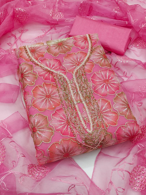 KALINI Embroidered Organza Unstitched Dress Material