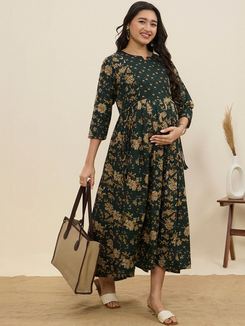 MomToBe Floral Print Maternity Fit & Flare Midi Dress