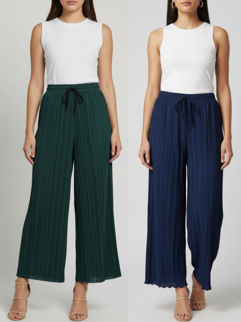 LYNO Women 2 Knitted Palazzos