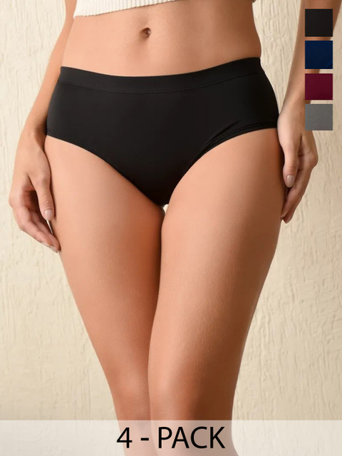 Moda Rapido Pack of 4 Cotton Mid-Rise Hipster Briefs