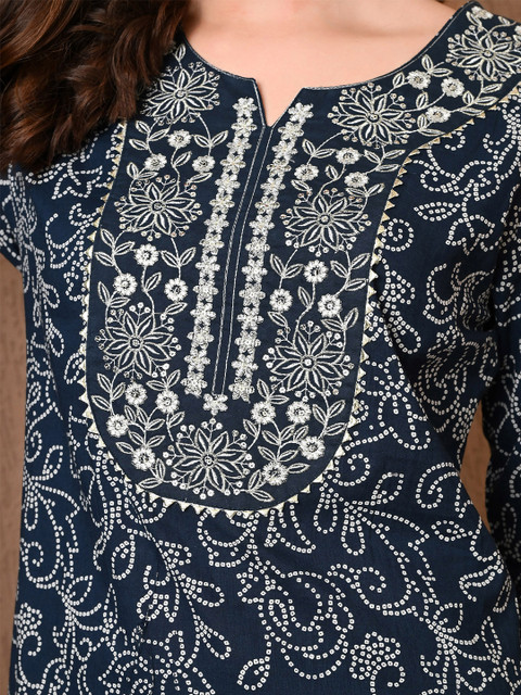 KALINI Women Ethnic Motifs Printed Regular Thread Work Pure Cotton Kurta with Harem Pants & With Dupatta - Image 2