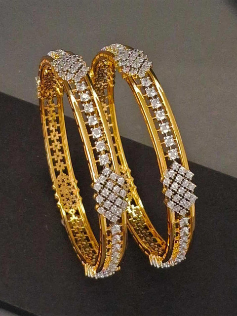 Zevarly Set of 2 Gold Plated Cubic Zirconia Stone-Studded Bangles