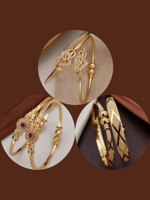 Sangria Set of 6 Gold-Plated American Diamond Studded Bangles