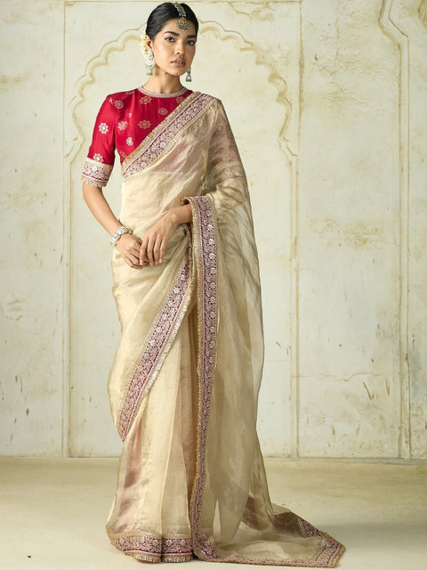 Being Naari Ethnic Motifs Embroidered Tissue Heavy Work Saree