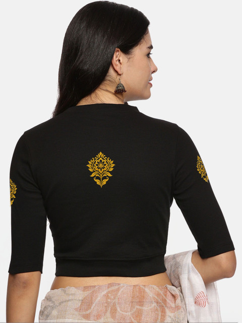 NOT YET by us Printed Cotton Round Neck Stretchable Saree Blouse