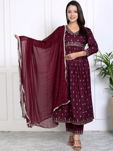AF ASHA FABRICS Women Printed Panelled Kurta with Trousers & With Dupatta