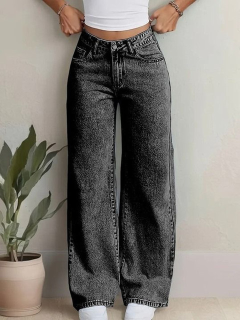 VBEAUTI Women Wide Leg High-Rise Light Fade Embroidered Stretchable Jeans