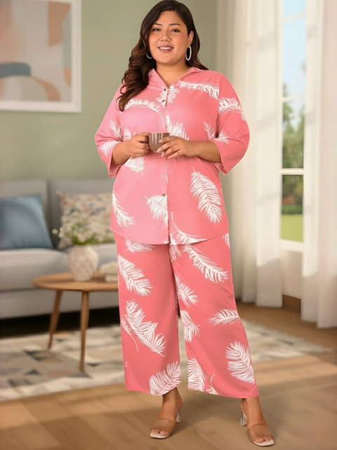 Indietoga Plus Size Tropical Printed Longline Shirt With Palazzos