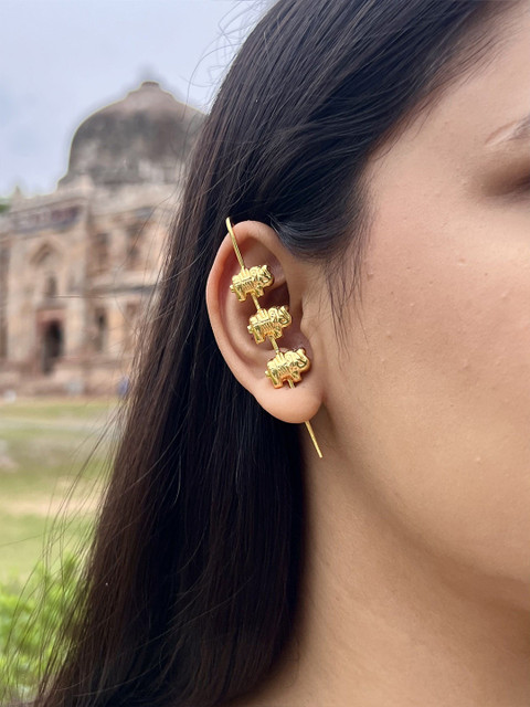ISHKAARA Gold-Plated Contemporary Elephant Trio Ear Cuffs