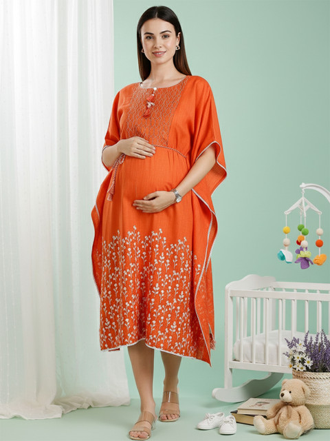 DUMMY SHAPE Floral Printed Floral Maternity Kaftan Dress