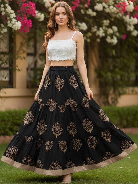 Sera Printed Pure Cotton Maxi Flared Skirts