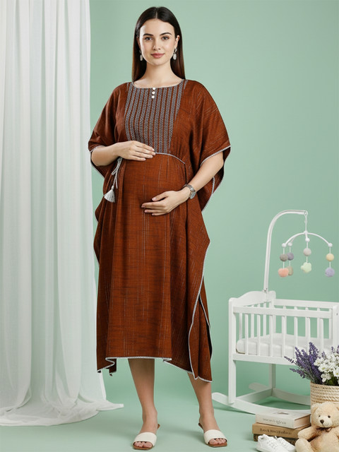 DUMMY SHAPE Striped Thread Work Maternity Kaftan Ethnic Dress