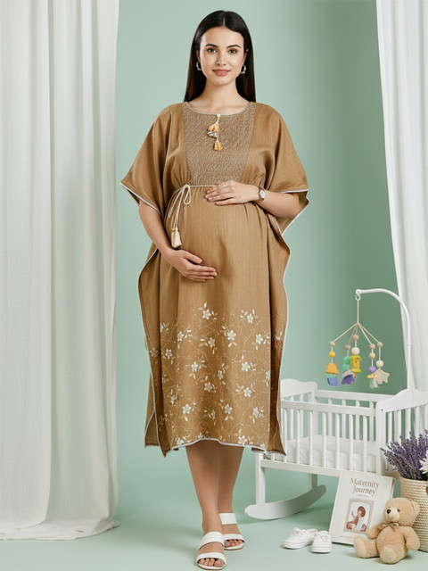 DUMMY SHAPE Floral Embroidered Thread Work Maternity Kaftan Dress